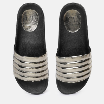 Women Metallic Quilted Sliders